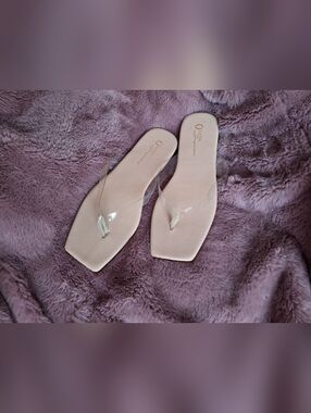 Clear Strap Nude Square-Toe Women's Slide Sandals